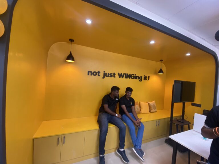 Employee collaboration and breakout space designed by Space Studio Chennai for the Atomberg corporate office in Chennai.
