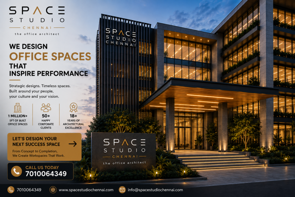 Modern IT office façade design by Space Studio Chennai