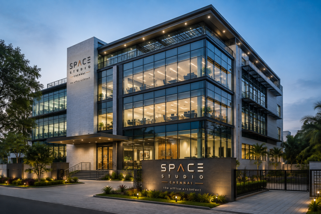 Modern commercial office building designed by commercial architects in Chennai